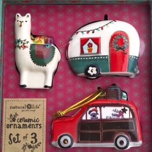 NEW llama/camper boho ceramic ornament 3 pc set